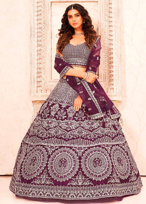 3 Pc Purple Readymade Net Lehenga Set - Indian Silk House Agencies