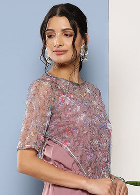 Mauve Net Printed Jumpsuit Set VDKSH02062081 - Indian Silk House Agencies