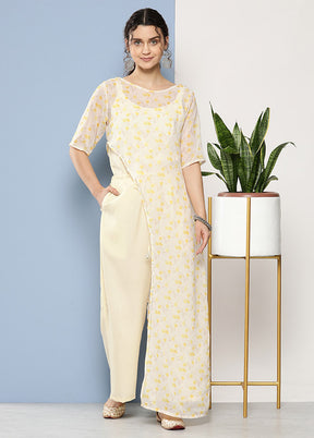 Cream Net Printed Jumpsuit Set VDKSH02062082 - Indian Silk House Agencies