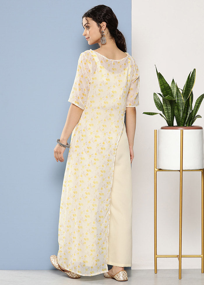 Cream Net Printed Jumpsuit Set VDKSH02062082 - Indian Silk House Agencies