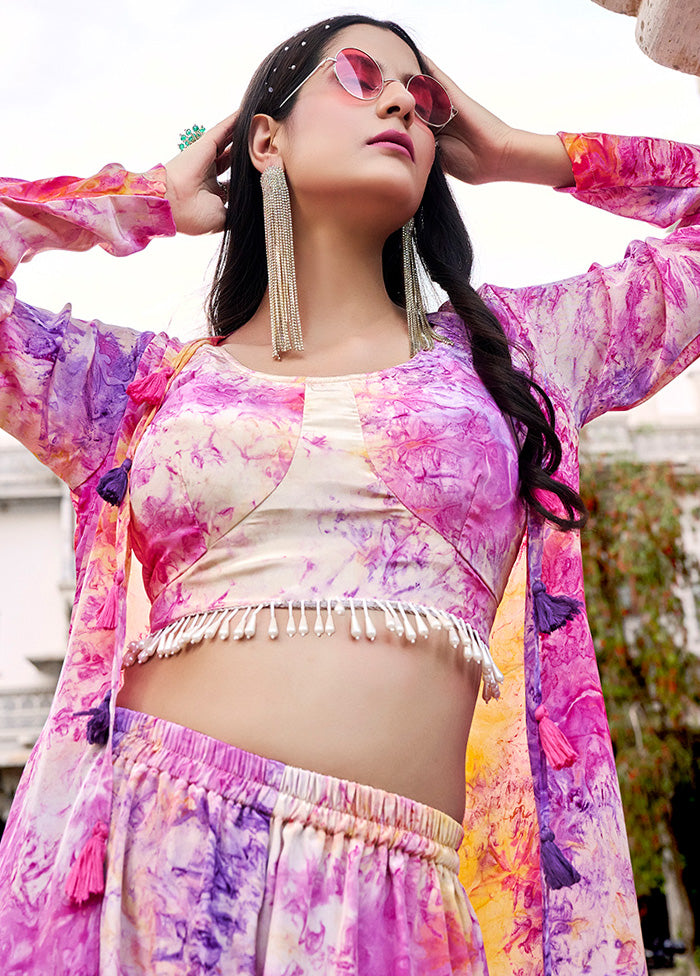 3 Pc Purple Readymade Pure Silk Suit Set VDKSH02062121 - Indian Silk House Agencies