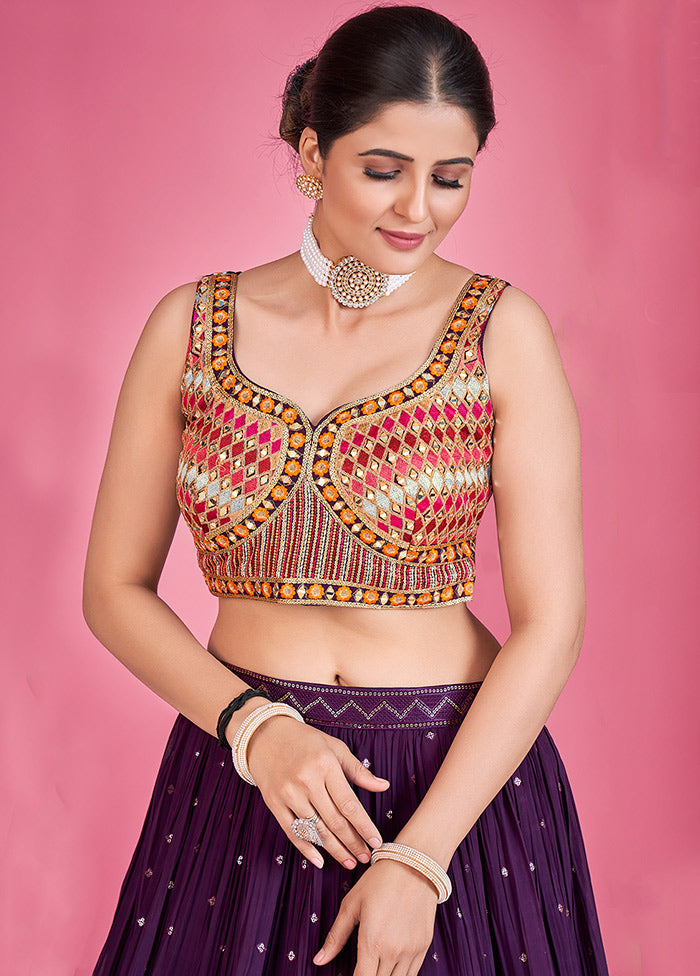 3 Pc Purple Georgette Lehenga Set - Indian Silk House Agencies