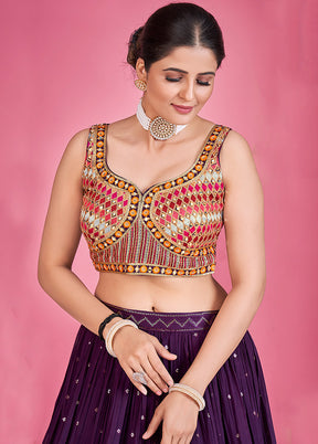 3 Pc Purple Georgette Lehenga Set - Indian Silk House Agencies
