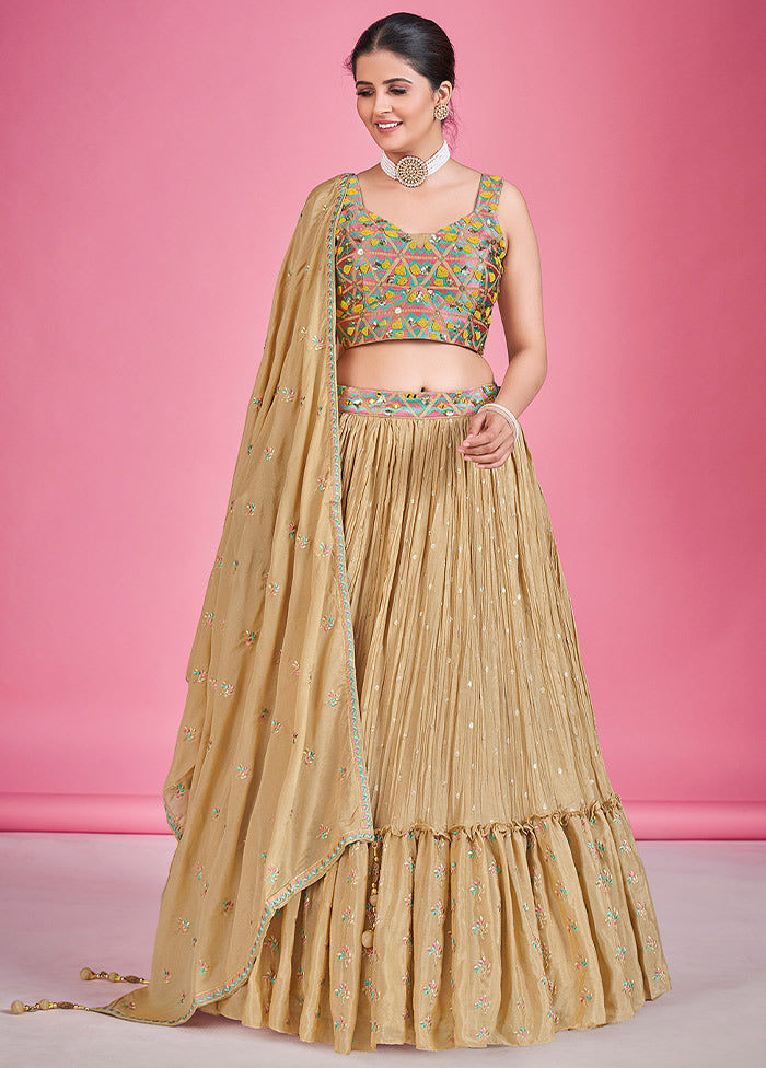 3 Pc Beige Georgette Lehenga Set - Indian Silk House Agencies