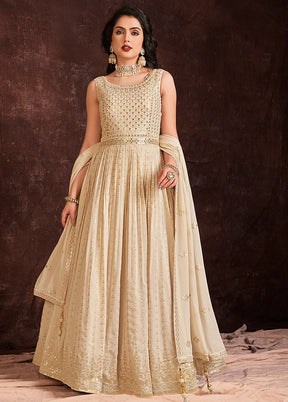 2 Pc Cream Readymade Pure Georgette Gown VDKSH16062084 - Indian Silk House Agencies
