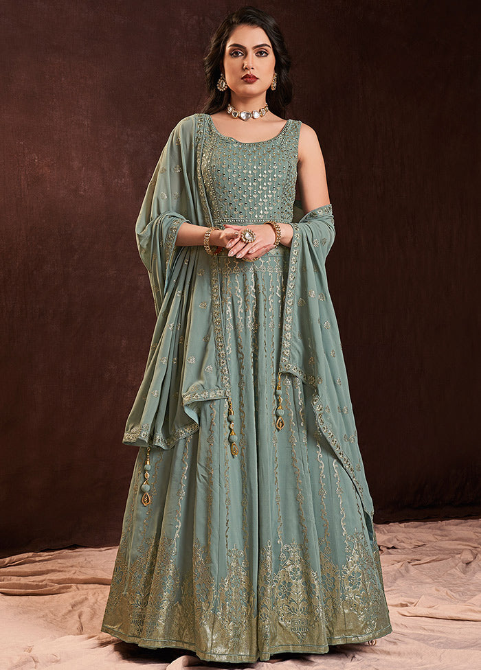 2 Pc Sky Blue Readymade Pure Georgette Gown VDKSH16062091 - Indian Silk House Agencies