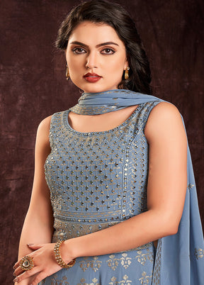 2 Pc Blue Readymade Pure Georgette Gown VDKSH16062093 - Indian Silk House Agencies