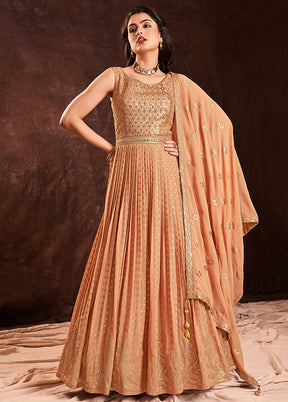 2 Pc Cream Readymade Pure Georgette Gown VDKSH16062094 - Indian Silk House Agencies