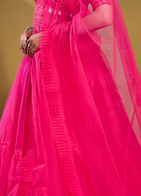 3 Pc Pink Net Semi Stitched Lehenga Set - Indian Silk House Agencies