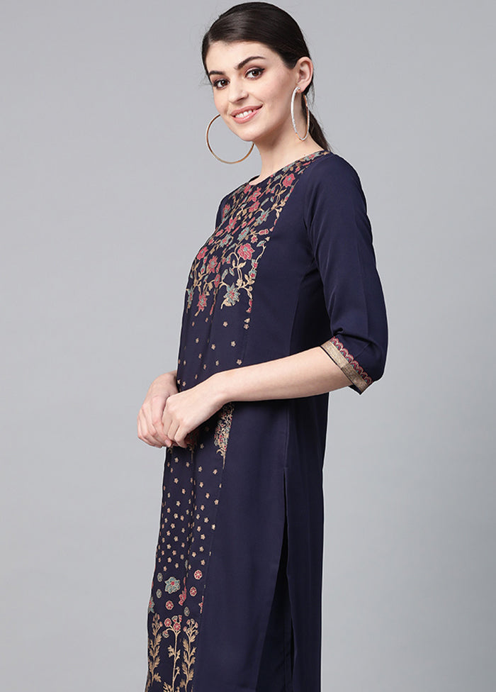 2 Pc Navy Blue Readymade Crepe Straight Kurti Set VDKSH29062095 - Indian Silk House Agencies