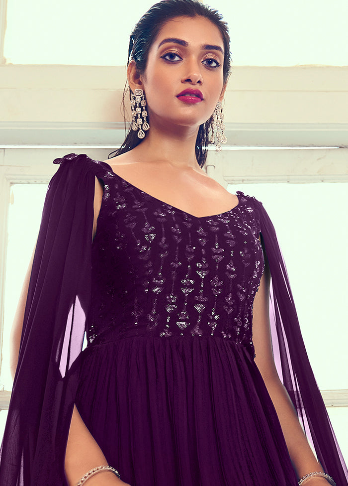 2 Pc Purple Readymade Georgette Gown With Dupatta VDKSH29062065 - Indian Silk House Agencies