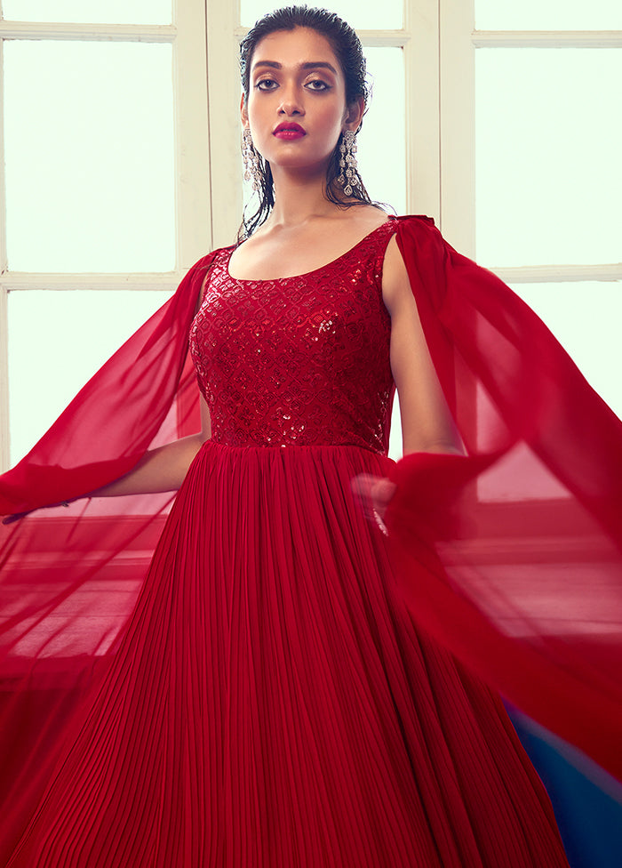 georgette red dress Seoraa Red Off Shoulder Bustier Maxi Dress