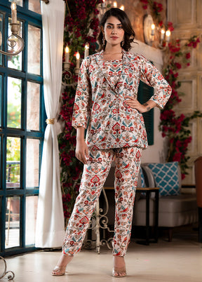 3 Pc White Readymade Silk Coord Set VDKSH31072172 - Indian Silk House Agencies