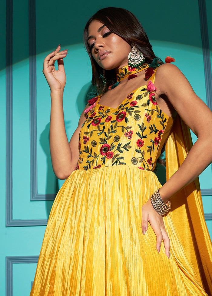 2 Pc Yellow Chiffon Gown With Dupatta VDKSH31072074 - Indian Silk House Agencies