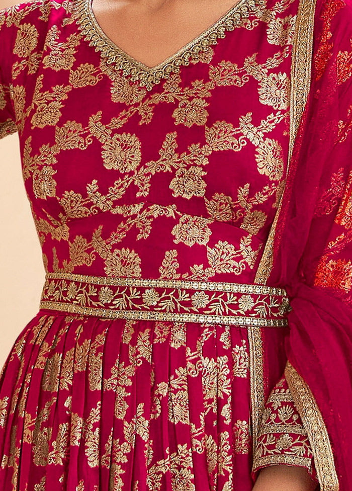 3 Pc Pink Semi Stitched Silk Suit Set VDKSH31072098 - Indian Silk House Agencies