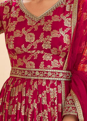 3 Pc Pink Semi Stitched Silk Suit Set VDKSH31072098 - Indian Silk House Agencies