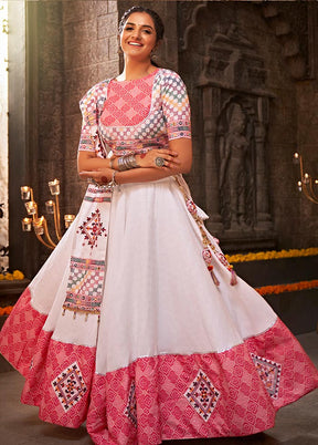 3 Pc White Cotton Semi Stitched Lehenga Set - Indian Silk House Agencies