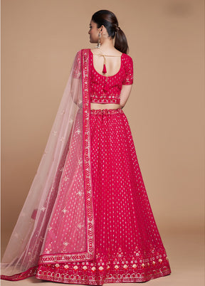 3 Pc Pink Georgette Semi Stitched Lehenga Set - Indian Silk House Agencies