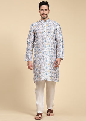 Multicolor Mandarin Collar Dupion Silk Kurta - Indian Silk House Agencies