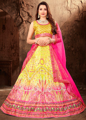 3 Pc Yellow Silk Semi Stitched Lehenga Set - Indian Silk House Agencies