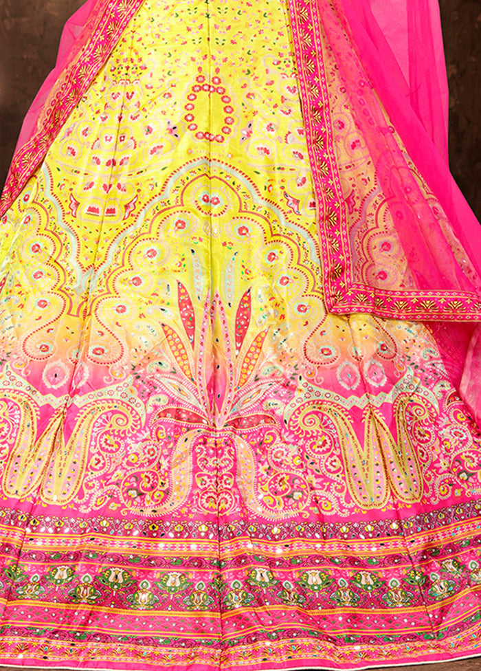 3 Pc Yellow Silk Semi Stitched Lehenga Set - Indian Silk House Agencies