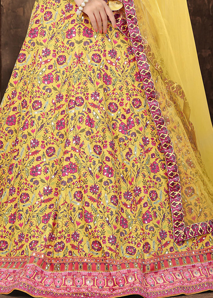 3 Pc Yellow Silk Semi Stitched Lehenga Set - Indian Silk House Agencies