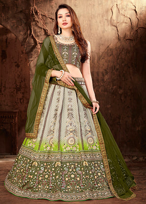 3 Pc Grey Silk Semi Stitched Lehenga Set - Indian Silk House Agencies