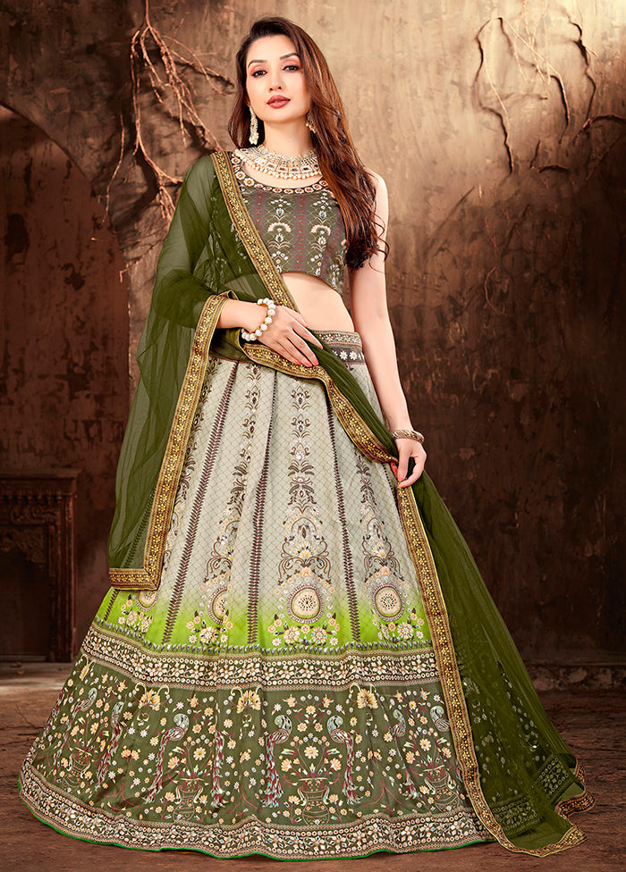 3 Pc Grey Silk Semi Stitched Lehenga Set - Indian Silk House Agencies