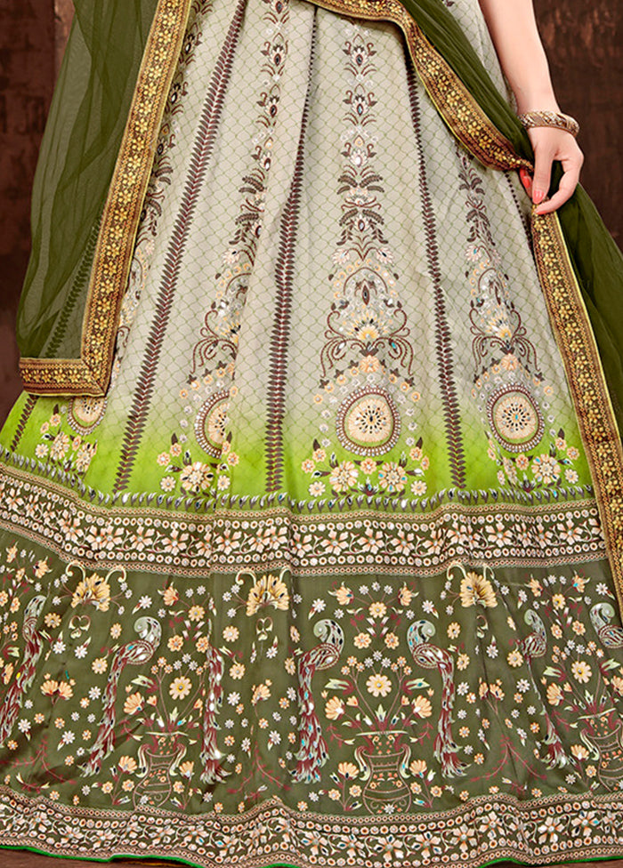 3 Pc Grey Silk Semi Stitched Lehenga Set - Indian Silk House Agencies