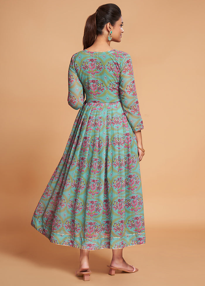 Sea Green Readymade Georgette Indian Dress