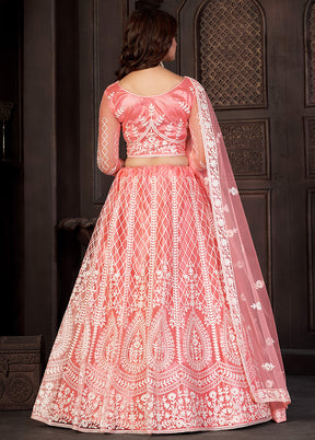 3 Pc Peach Net Semi Stitched Lehenga Set - Indian Silk House Agencies