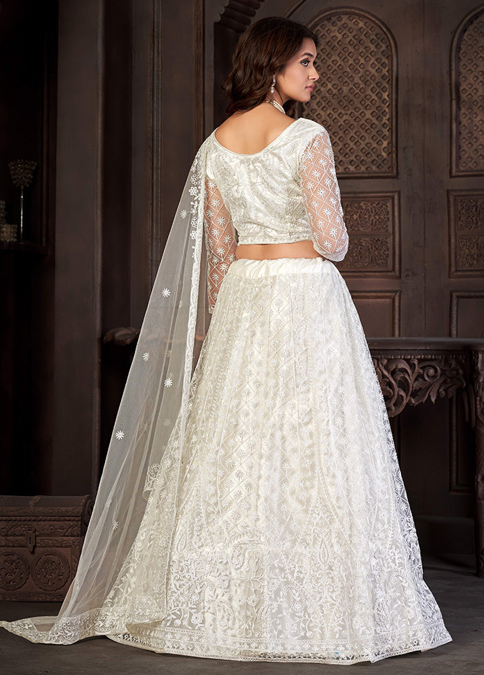 3 Pc White Net Semi Stitched Lehenga Set - Indian Silk House Agencies