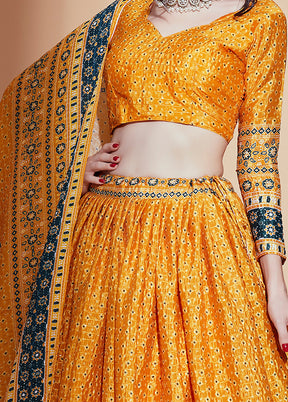 3 Pc Mustard Silk Semi Stitched Lehenga Set - Indian Silk House Agencies