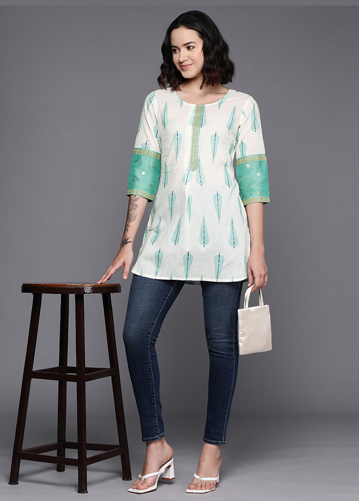 Off White Readymade Cotton Tunic - Indian Silk House Agencies