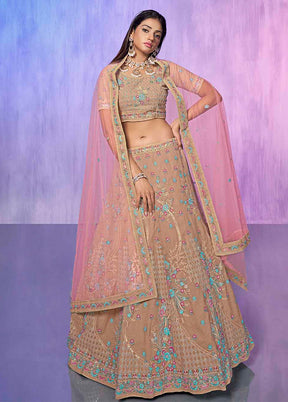 3 Pc Mauve Georgette Semi Stitched Lehenga Set - Indian Silk House Agencies