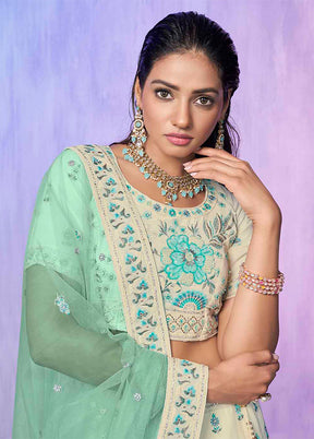 3 Pc White Georgette Semi Stitched Lehenga Set - Indian Silk House Agencies