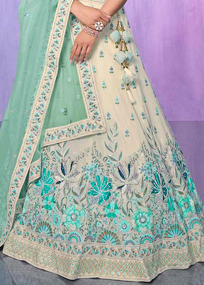 3 Pc White Georgette Semi Stitched Lehenga Set - Indian Silk House Agencies