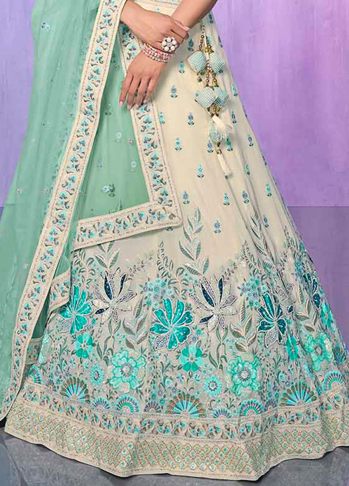 3 Pc White Georgette Semi Stitched Lehenga Set - Indian Silk House Agencies