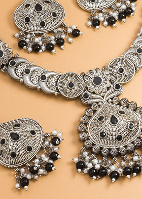 Multicolor Oxidised Stones And Beads Work Necklace Set - Indian Silk House Agencies
