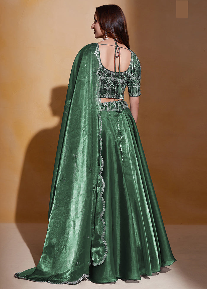 3 Pc Green Net Semi Stitched Lehenga Set - Indian Silk House Agencies
