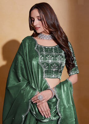 3 Pc Green Net Semi Stitched Lehenga Set - Indian Silk House Agencies