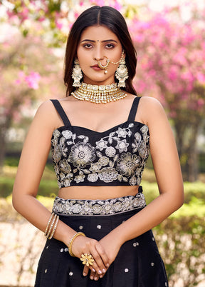 3 Pc Black Silk Readymade Lehenga Set - Indian Silk House Agencies