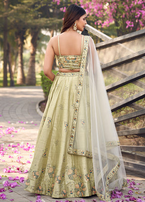 3 Pc Pista Green Silk Readymade Lehenga Set - Indian Silk House Agencies