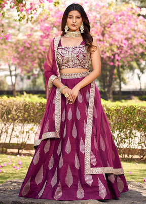 3 Pc Wine Silk Readymade Lehenga Set - Indian Silk House Agencies