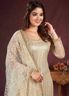 3 Pc White Semi Stitched Net Suit Set - Indian Silk House Agencies