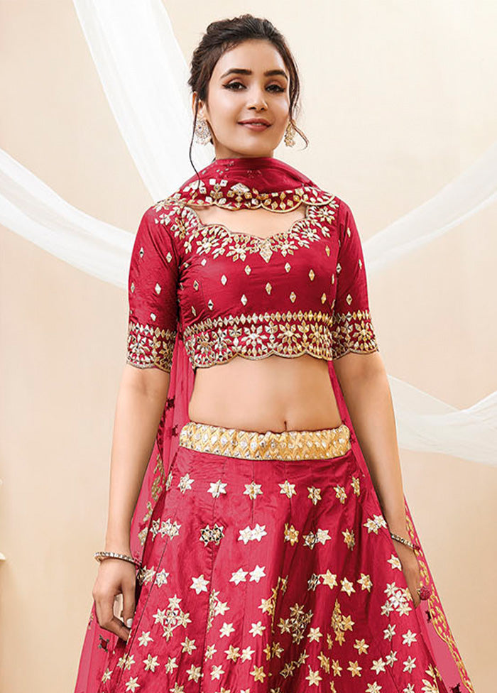 3 Pc Red Silk Semi Stitched Lehenga Set - Indian Silk House Agencies