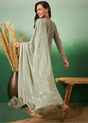 3 Pc Light Green Semi Stitched Georgette Suit Set - Indian Silk House Agencies