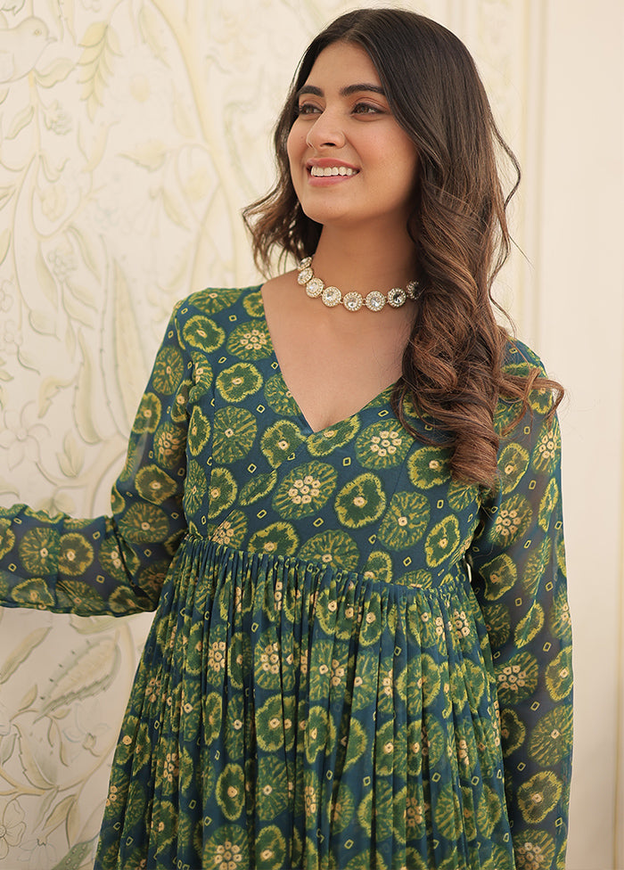 2 Pc Green Readymade Georgette Long Kurti Set - Indian Silk House Agencies