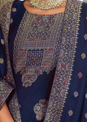 3 Pc Blue Semi Stitched Viscose Suit Set - Indian Silk House Agencies