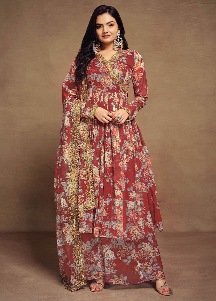 3 Pc Brown Readymade Silk Suit Set - Indian Silk House Agencies